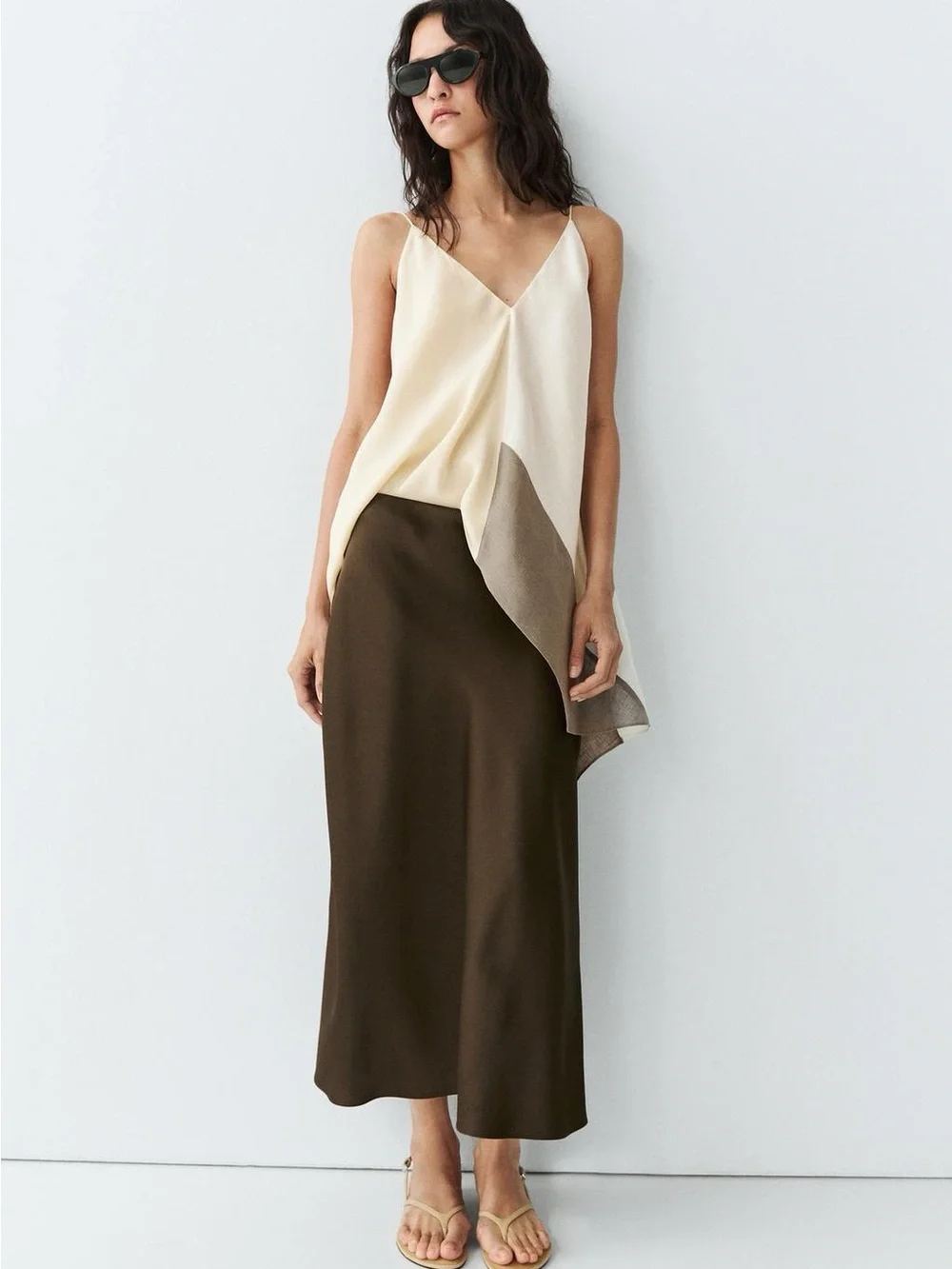 Zara satin flowing skirt in brown size medium